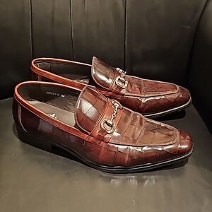 LEATHER Croc Print Horsebit Loafers - Size 12